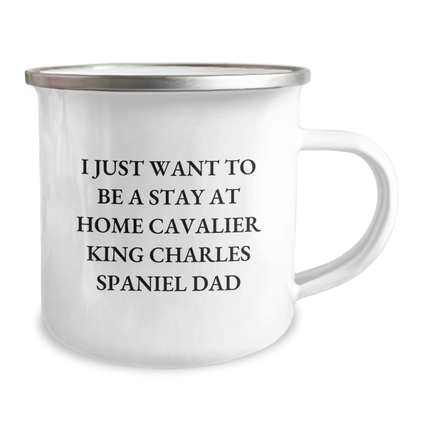 Cavalier King Charles Spaniel Dog Gifts, Funny Quotes for Dads, Gifts from Men to Friends, Camping Mug for Graduation Unique Gifts, I Just Want to Be a Stay at Home Dad, Enamel Stainless Steel 12 oz - The Buy Boom