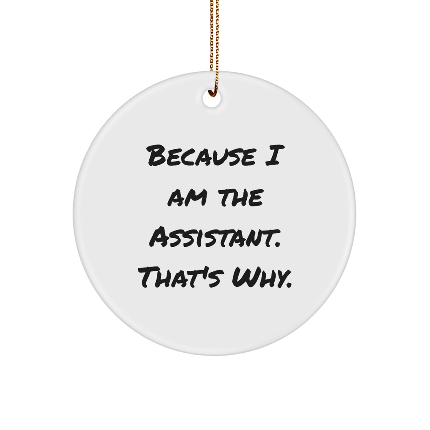 Funny Assistant Circle Ornament, Gifts from Coworkers to Assistants, Unique Christmas Decorations, White Circle Shaped MDF with Gold Cord - Image 1