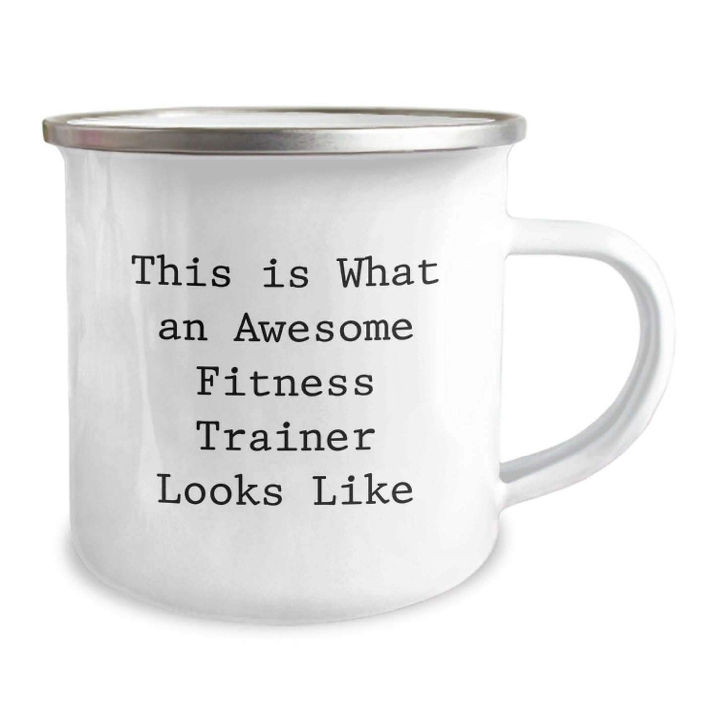 Fitness Trainer Gifts from Friends - Inspirational Camping Mug for Graduation, 'This Is What An Awesome Fitness Trainer Looks Like' Quote, 12 oz Stainless Steel with Enamel Finish - The Buy Boom