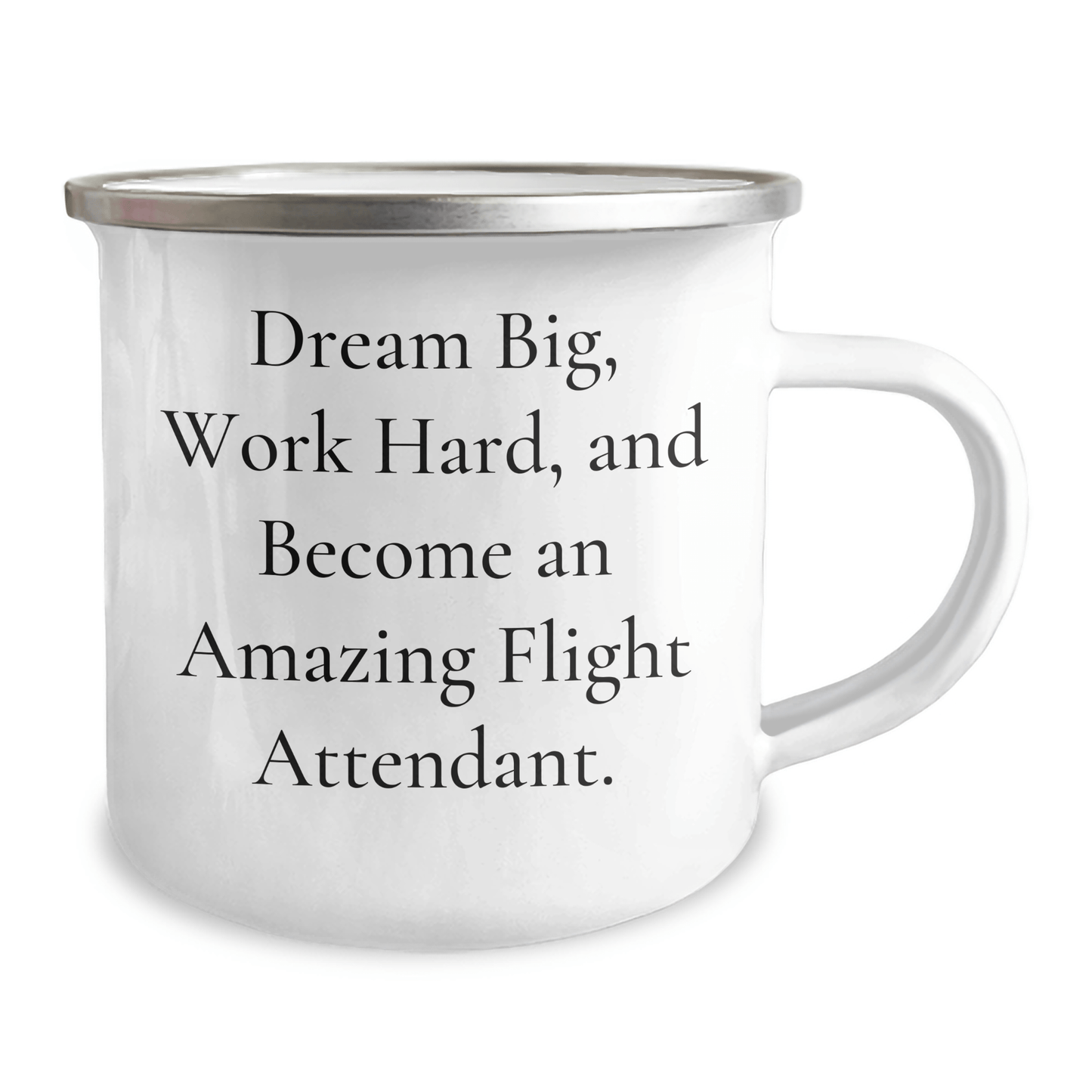 Flight Attendant Gifts from Friends - 'Dream Big, Work Hard, and Become an Amazing Flight Attendant.' Enamel Camping Mug for Graduation - The Buy Boom