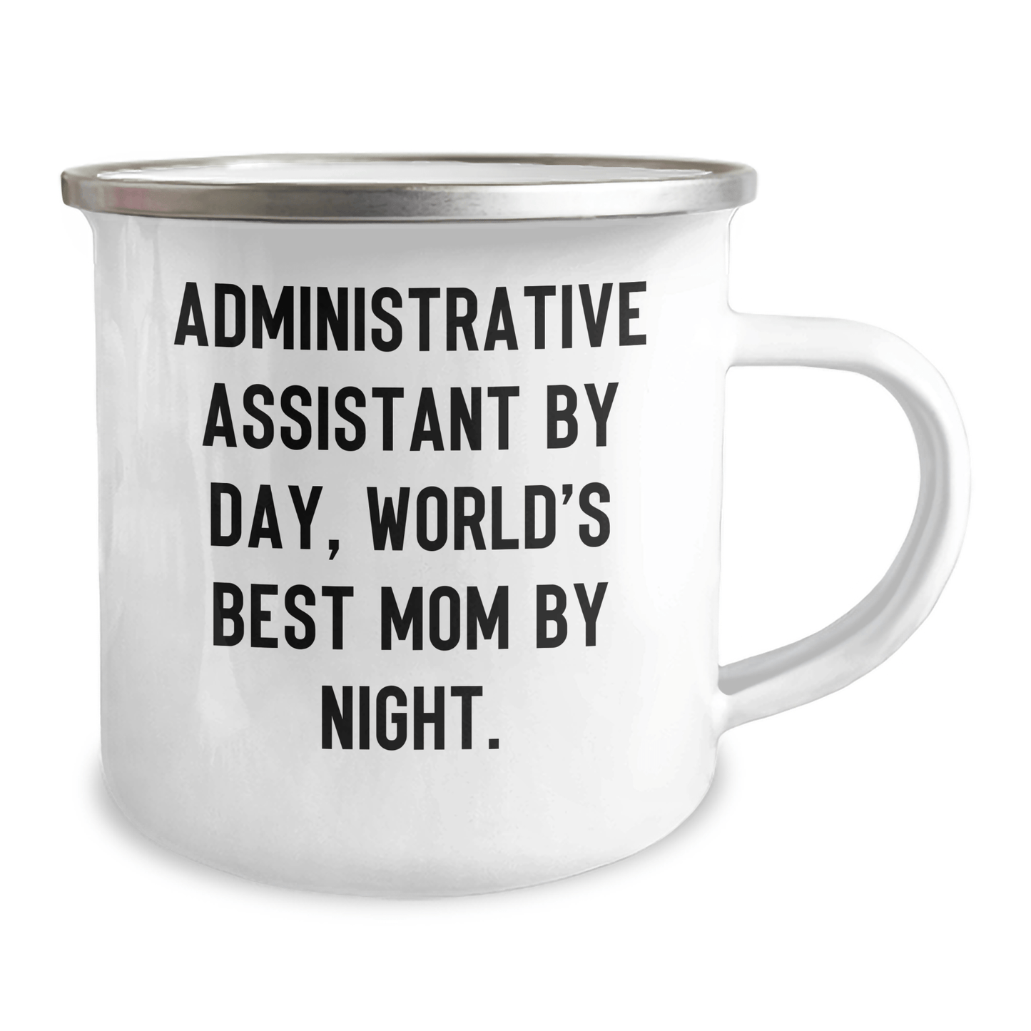 Funny Administrative Assistant Gifts for Dad - 'Administrative Assistant By Day, World's Best Mom By Night.' Enamel Camping Mug, Gifts from Family for Father's Day - The Buy Boom