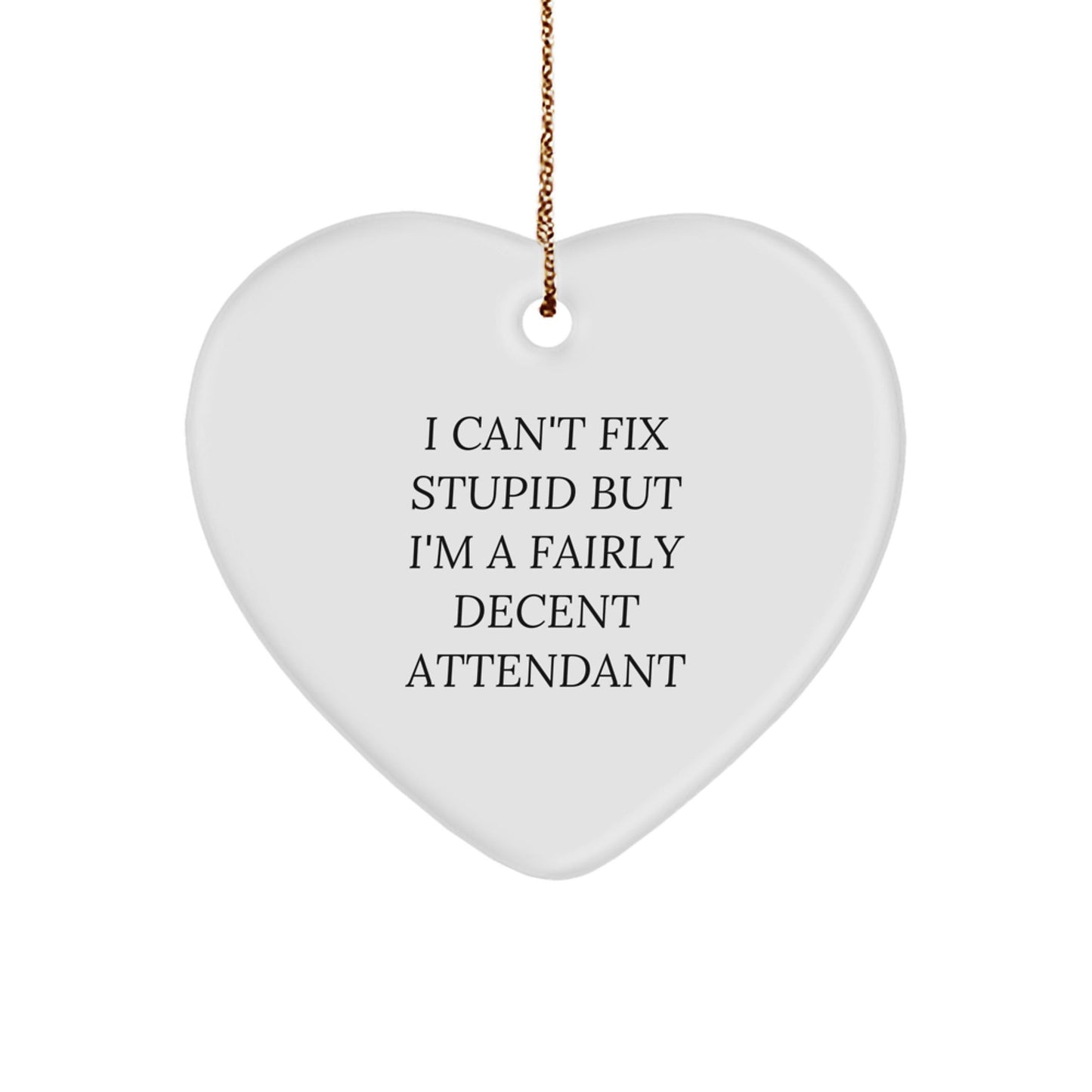 Funny Attendant Gifts from Men for Attendants, Heart Ornament I Can't Fix Stupid But I'm A Fairly Decent Attendant, Christmas Unique Gifts - The Buy Boom