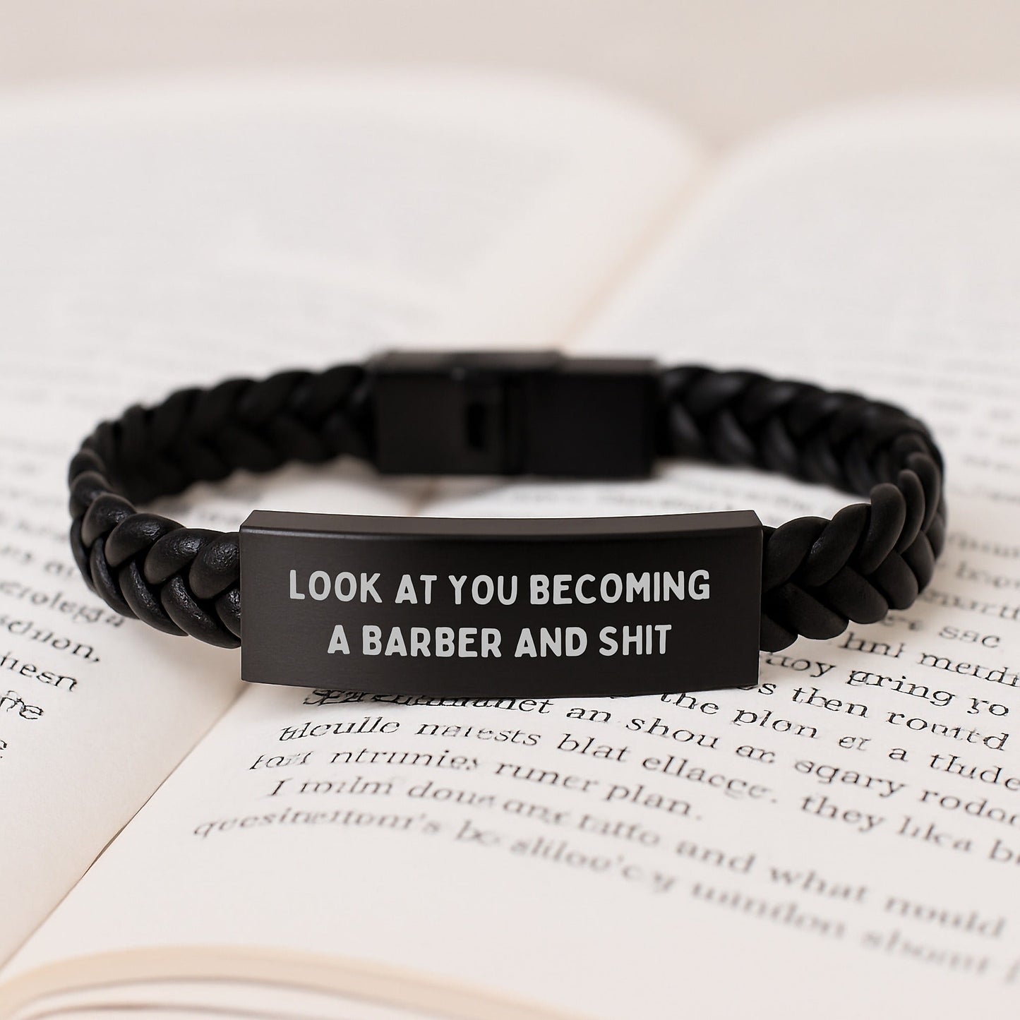 Funny Barber Gifts for Him, Leather Interlaced Bracelet with Engraved Stainless Steel, Unique Christmas Memorable Presents from Men to Friends, Unique Style Accessories - The Buy Boom