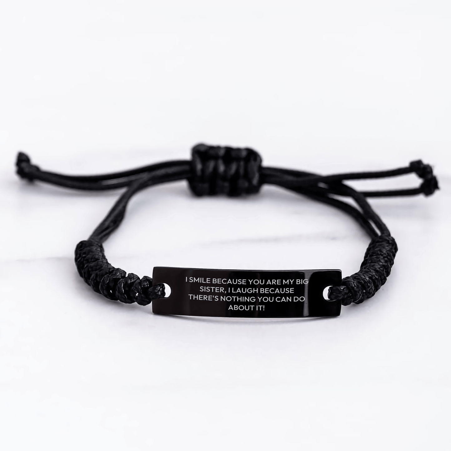 Funny Big Sister Rope Bracelet Gifts from Dad to Graduating Big Sister - Adjustable Black Stainless Steel Interlaced Rope with Engraved Quote - The Buy Boom