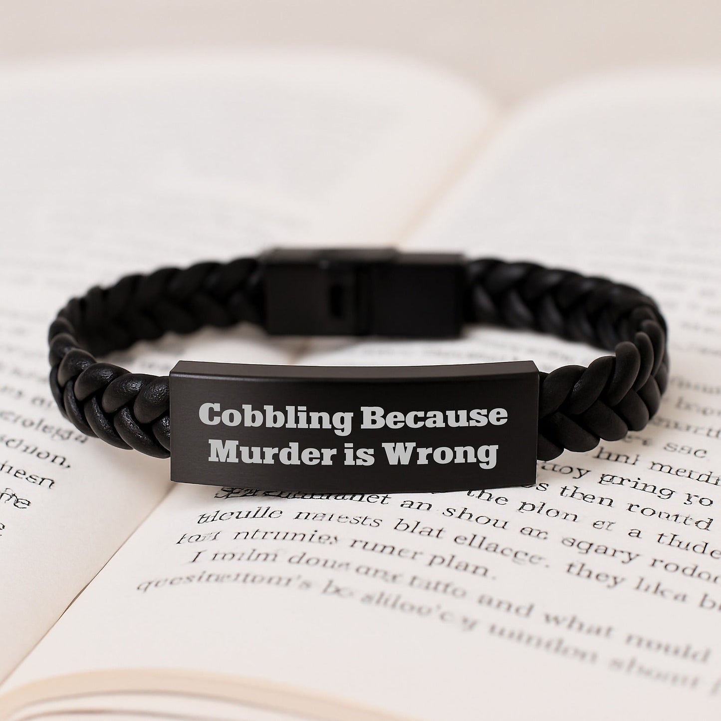 Funny Cobbling Gifts for Men, Women, and Friends - Interlaced Leather Bracelet with Quote 'Cobbling Because Murder Is Wrong' - Graduation Unique Gifts from Friends to Family - The Buy Boom