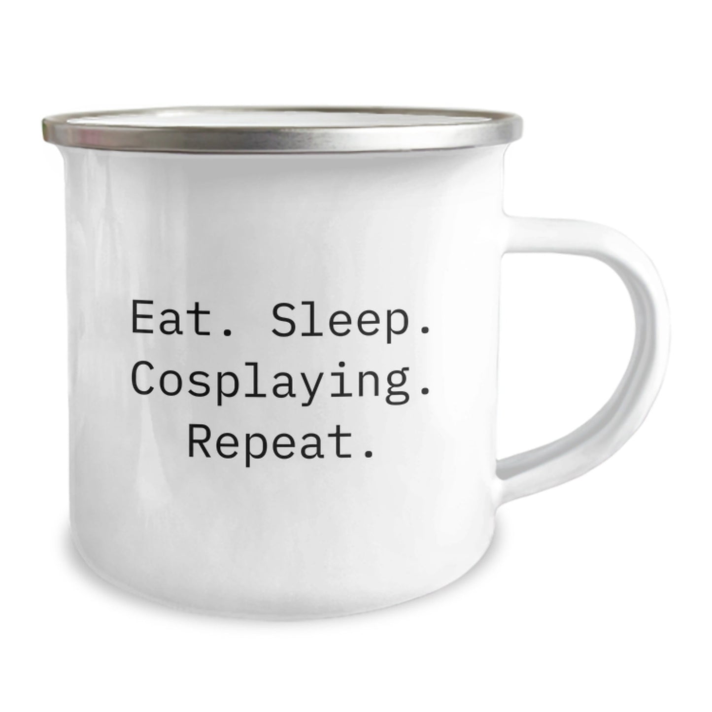 Funny Cosplaying Gifts for Men from Friends - 'Eat. Sleep. Cosplaying. Repeat.' Quote on Camping Mug for Graduation - The Buy Boom