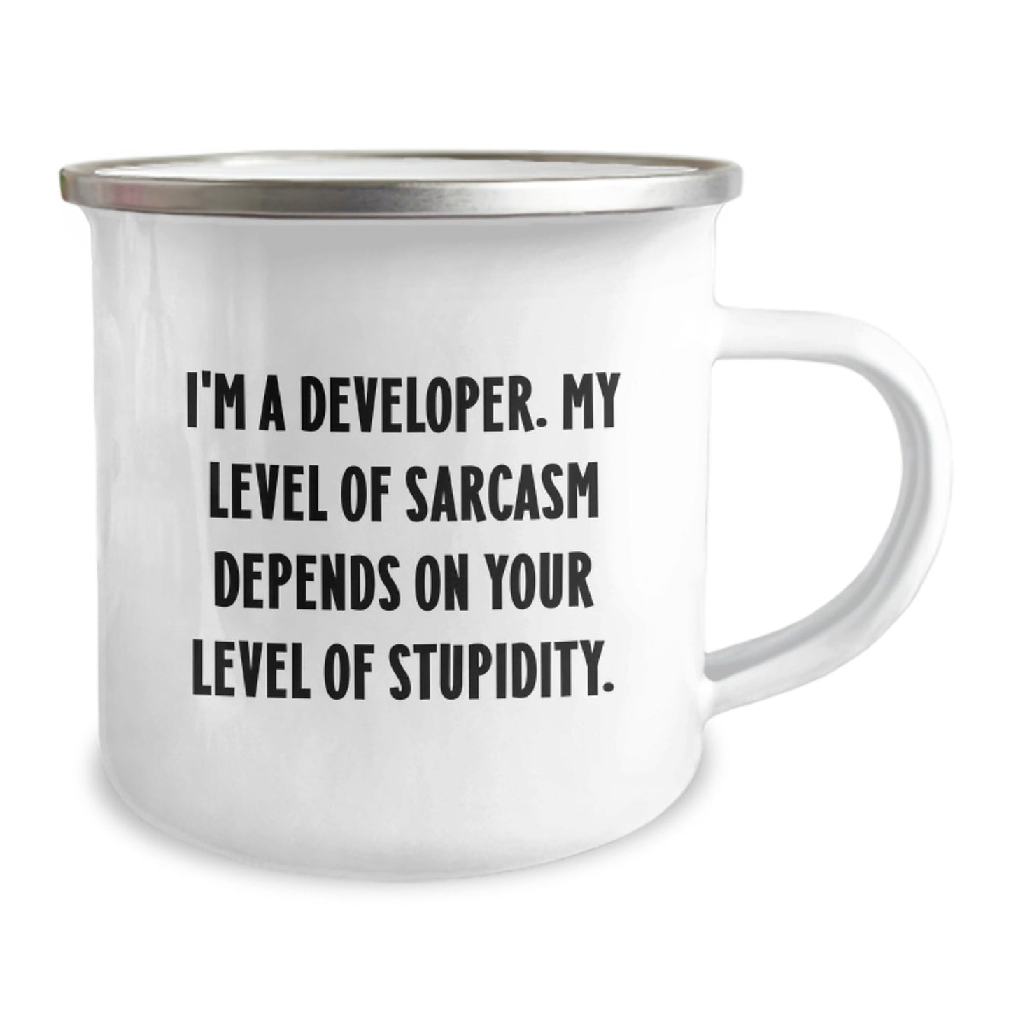 Funny Developer Gifts, Christmas Unique Mugs for Men from Friends, Developer Sarcasm Humor Camping Mug with Enamel Finish - The Buy Boom