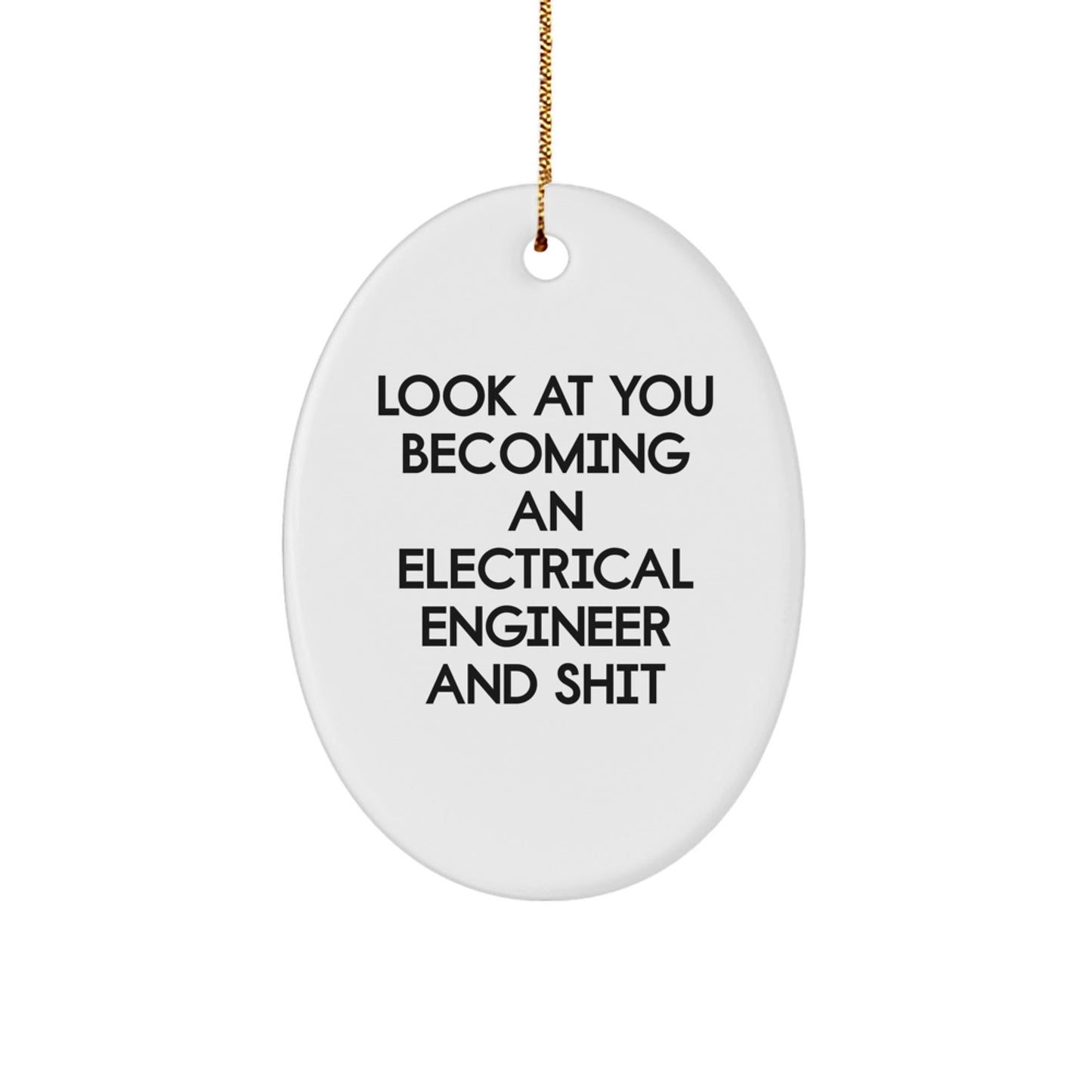 Funny Electrical Engineer Gifts from Friends - Oval Ornament for Engineers, Unique Christmas Decoration, Look At You Becoming An Electrical Engineer And Shit, White Oval Shaped Decor - The Buy Boom