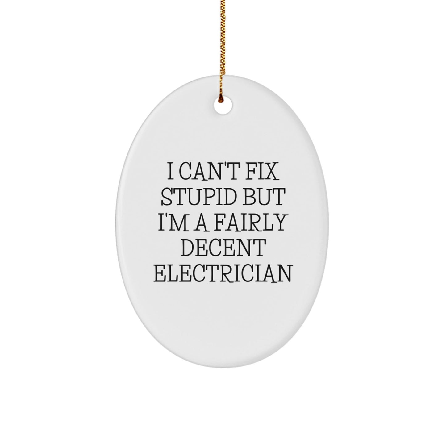 Funny Electrician Gifts for Christmas - Oval Ornament with 'I Can't Fix Stupid' Quote, Gifts from Friends to Electrician - The Buy Boom