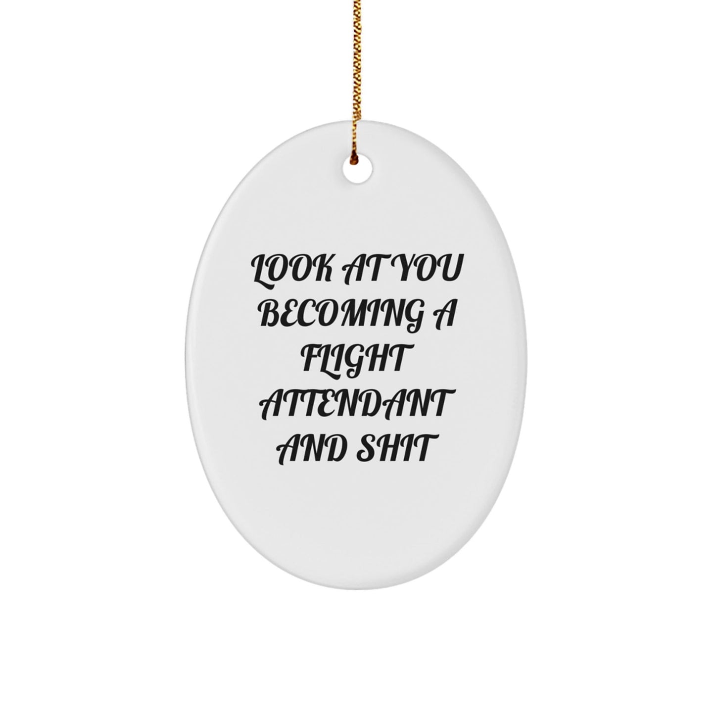 Funny Flight Attendant Gifts for Men Women Friends Family - Oval Ornament with Look At You Becoming A Flight Attendant And Shit Quote - Christmas Decor - The Buy Boom