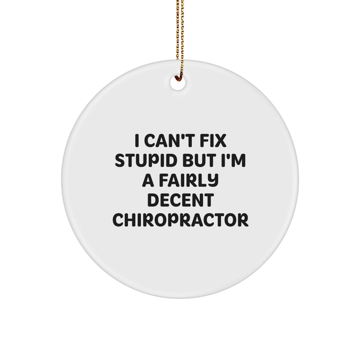 Funny Gifts from Men to Chiropractor Friends - Chiropractor Christmas Circle Ornament with 'I Can't Fix Stupid But I'm A Fairly Decent Chiropractor' Quote - Unique Gift for Chiropractor - The Buy Boom