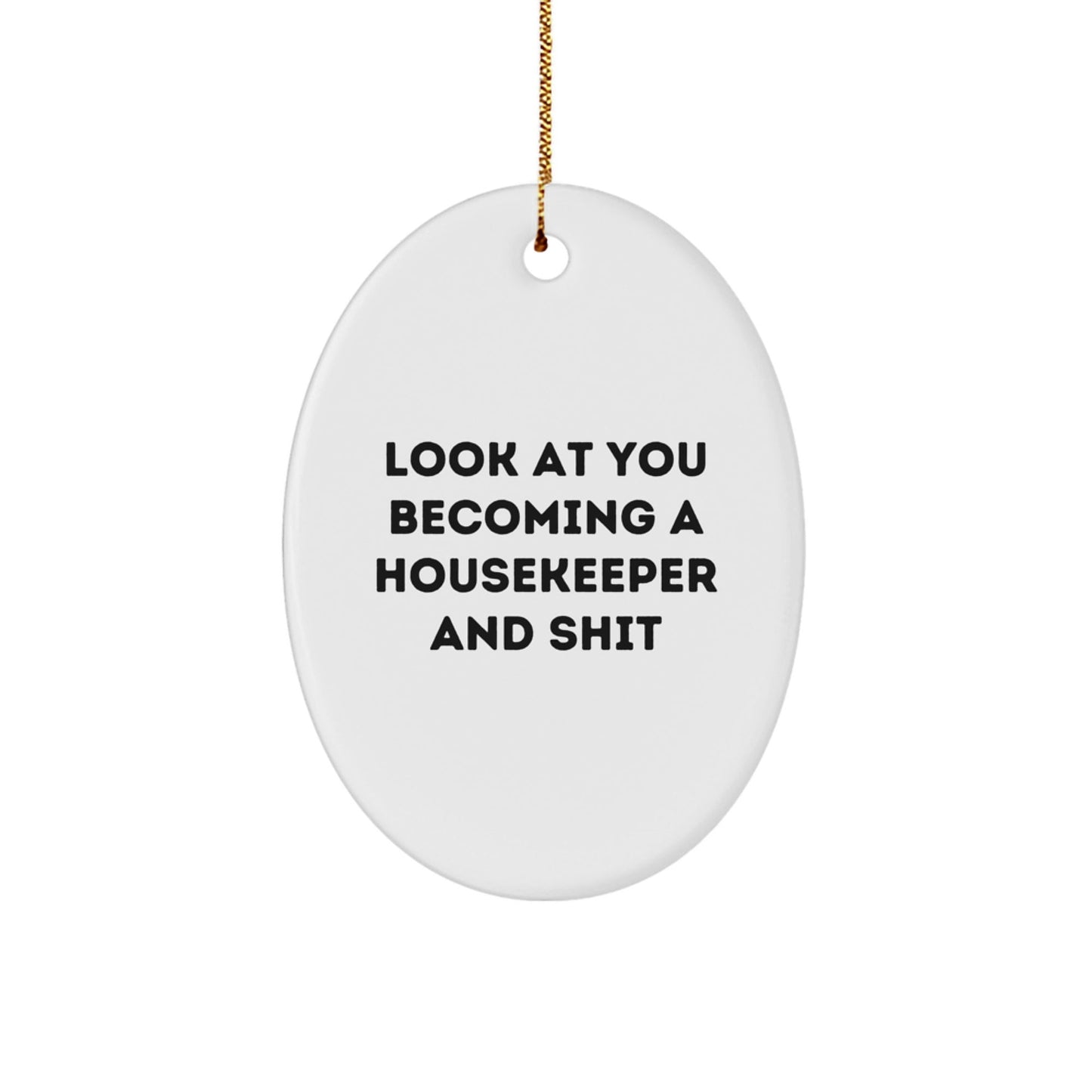 Funny Housekeeper Gifts for Christmas - 'Look At You Becoming A Housekeeper And Shit' Oval Ornament for Housekeepers from Sister, Daughter, Mom, or Friend - The Buy Boom