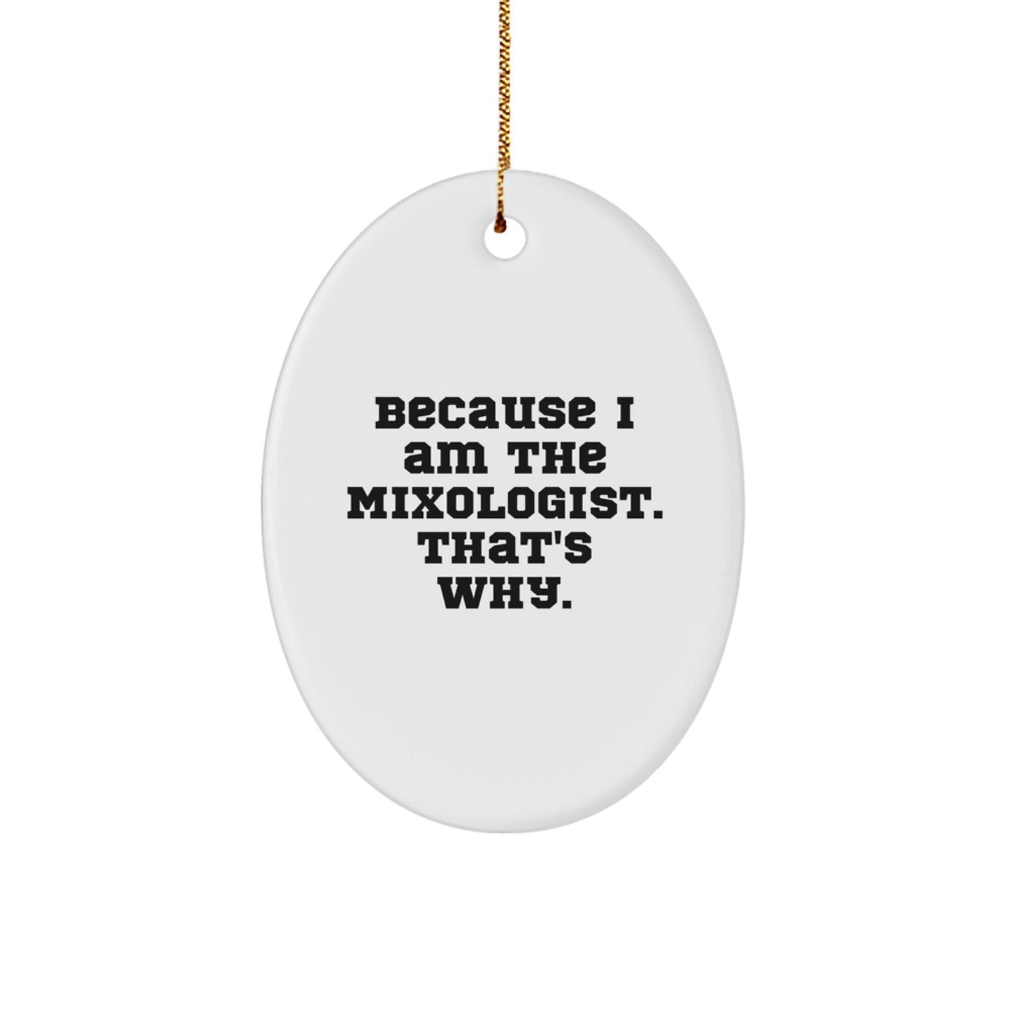 Funny Mixologist Gifts for Men, Oval Ornament 'Because I Am The Mixologist. That's Why.' Christmas Unique Gifts from Friends - The Buy Boom