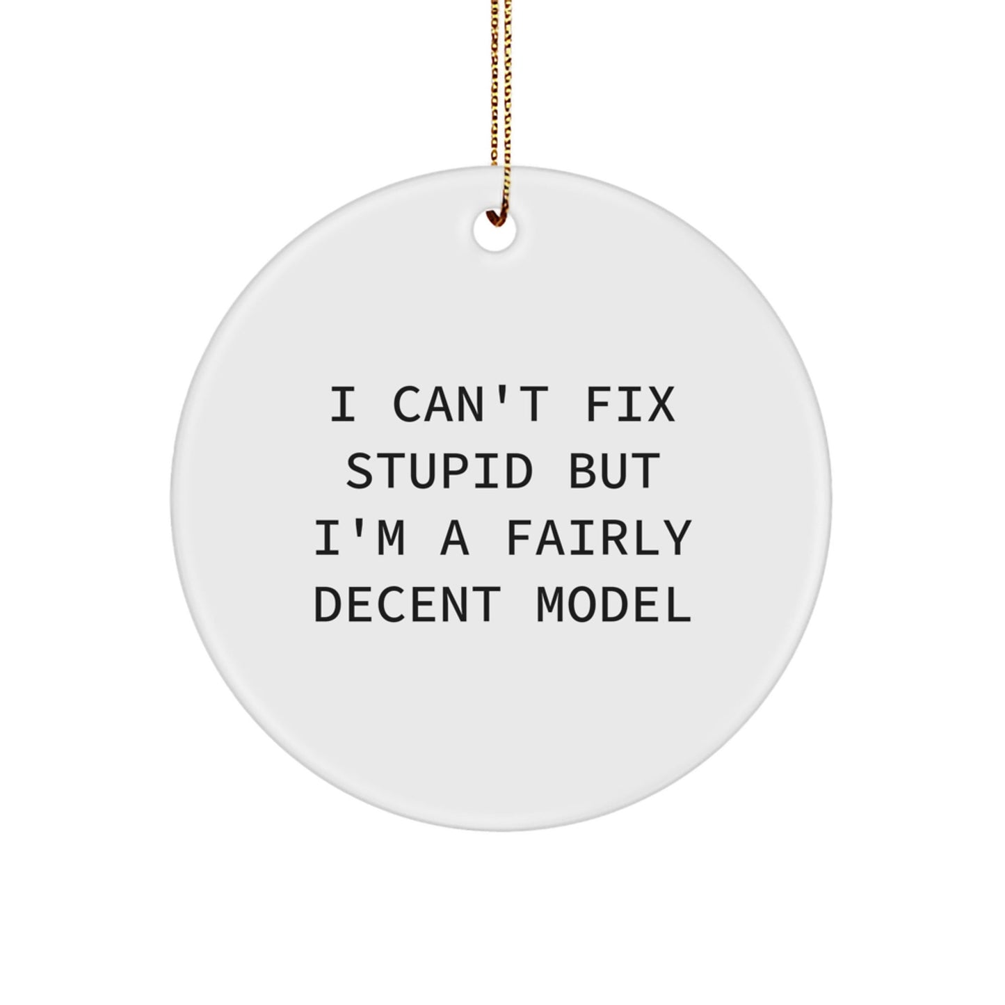 Funny Model Gifts for Him - Circle Ornament I Can't Fix Stupid But I'm A Fairly Decent Model Christmas Unique Gifts from Men to Friends - The Buy Boom