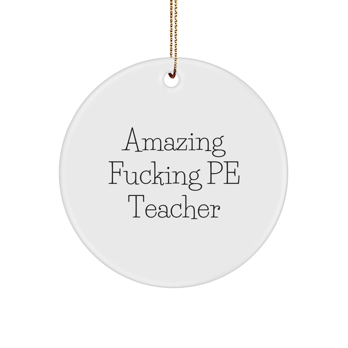Funny PE Teacher Gifts from Friends - Circle Ornament for PE Teacher Christmas Unique Gifts, 'Amazing F - king Pe Teacher' Quote - PE Teacher Decorations for Men Women Family - The Buy Boom