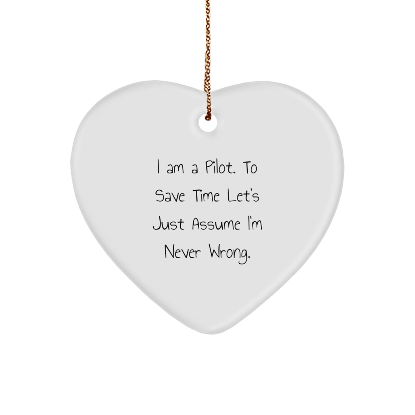 Funny Pilot Gifts from Friends to Men - Heart Ornament with 'I Am A Pilot. To Save Time Let's Just Assume I'm Never Wrong.' Quote for Christmas - The Buy Boom