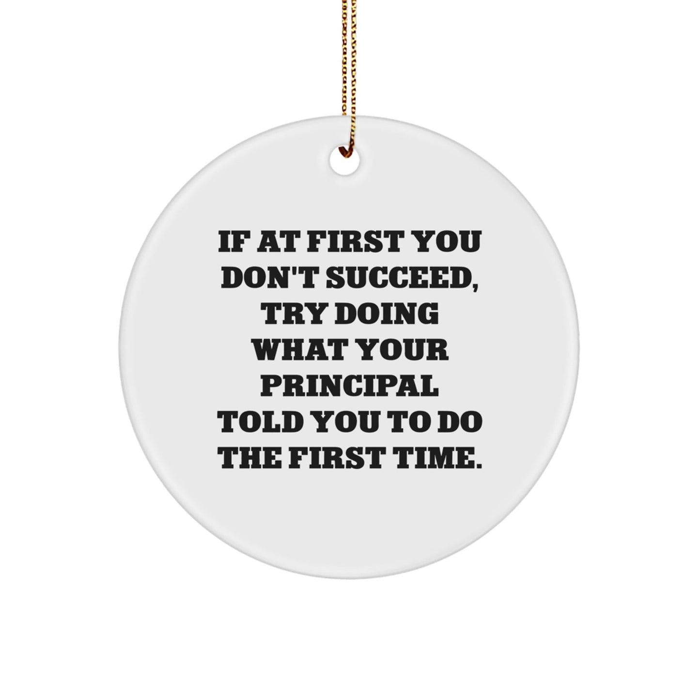 Funny Principal Gifts from Men to Friends - If At First You Don't Succeed, Try Doing What Your Principal Told You To Do The First Time. Christmas Unique Circle Ornament - The Buy Boom