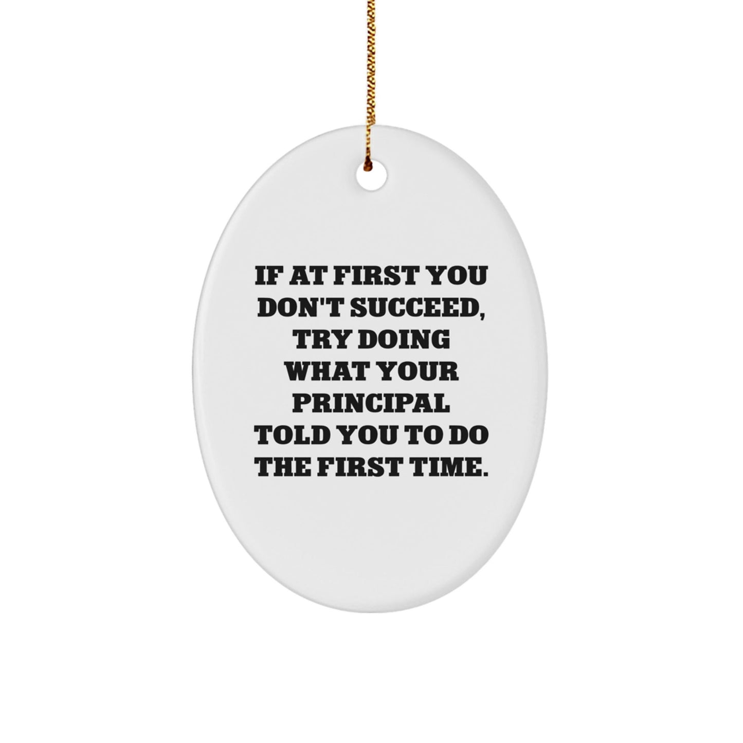 Funny Principal Oval Ornament Gifts from Men to Principal - If At First You Don't Succeed Try Doing What Your Principal Told You To Do The First Time Christmas Unique Gifts - The Buy Boom