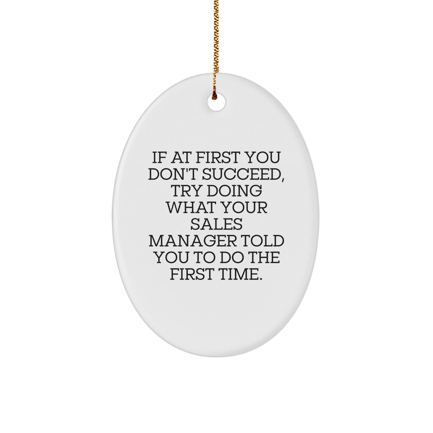 Funny Sales Manager Gifts from Friends - Oval Ornament with 'If At First You Don't Succeed...' Quote for Sales Manager on Christmas - The Buy Boom