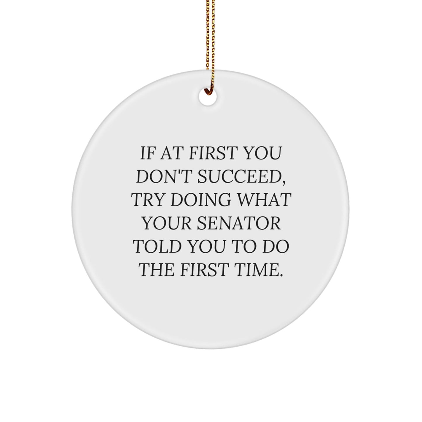 Funny Senator Gifts, Circle Ornament for Christmas, 'If At First You Don't Succeed, Try Doing What Your Senator Told You To Do The First Time.' - Gifts from Men to Senator, Senator Gifts for Men - The Buy Boom