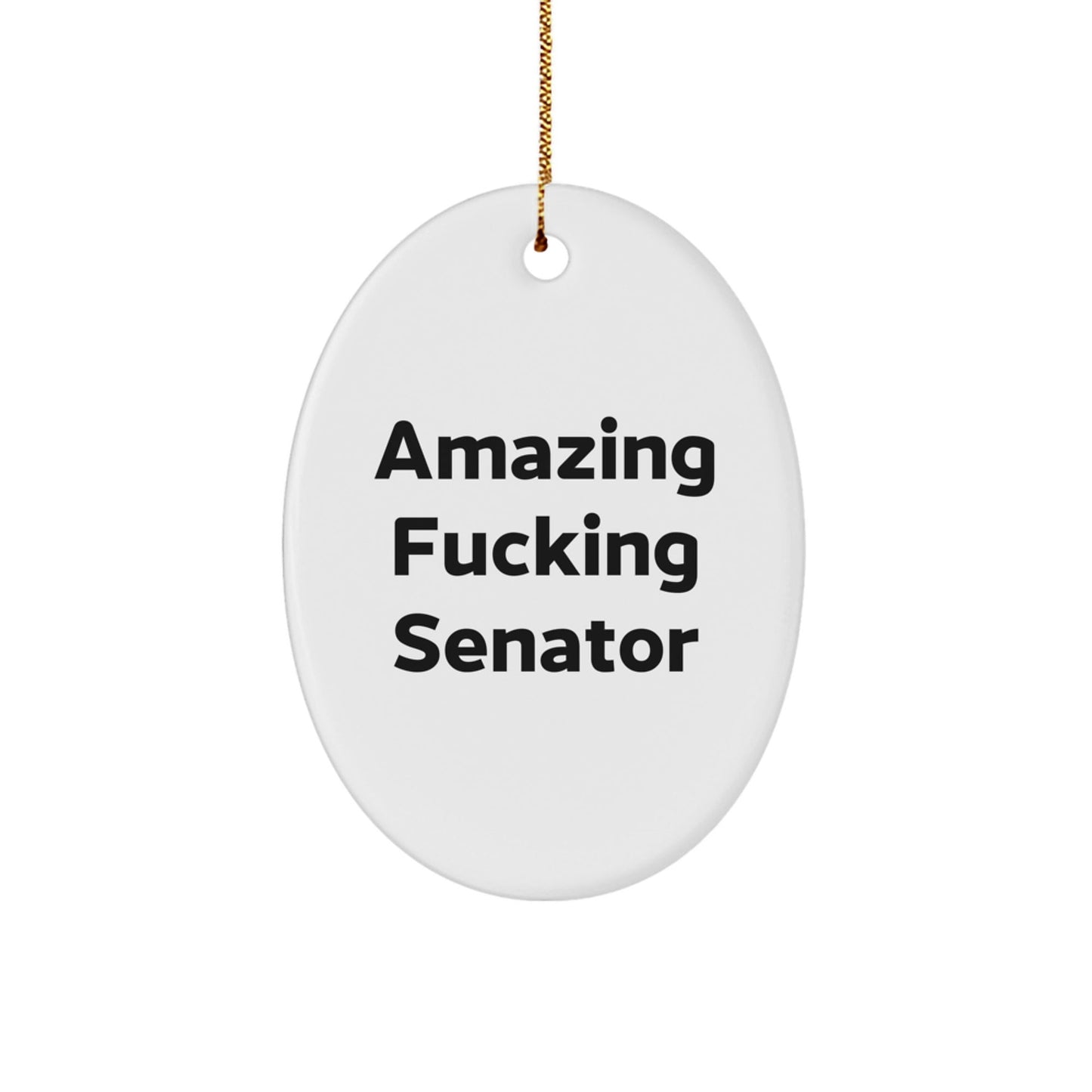 Funny Senator Gifts from Friends for Christmas Unique Oval Ornament 'Amazing F - king Senator' Quote - The Buy Boom