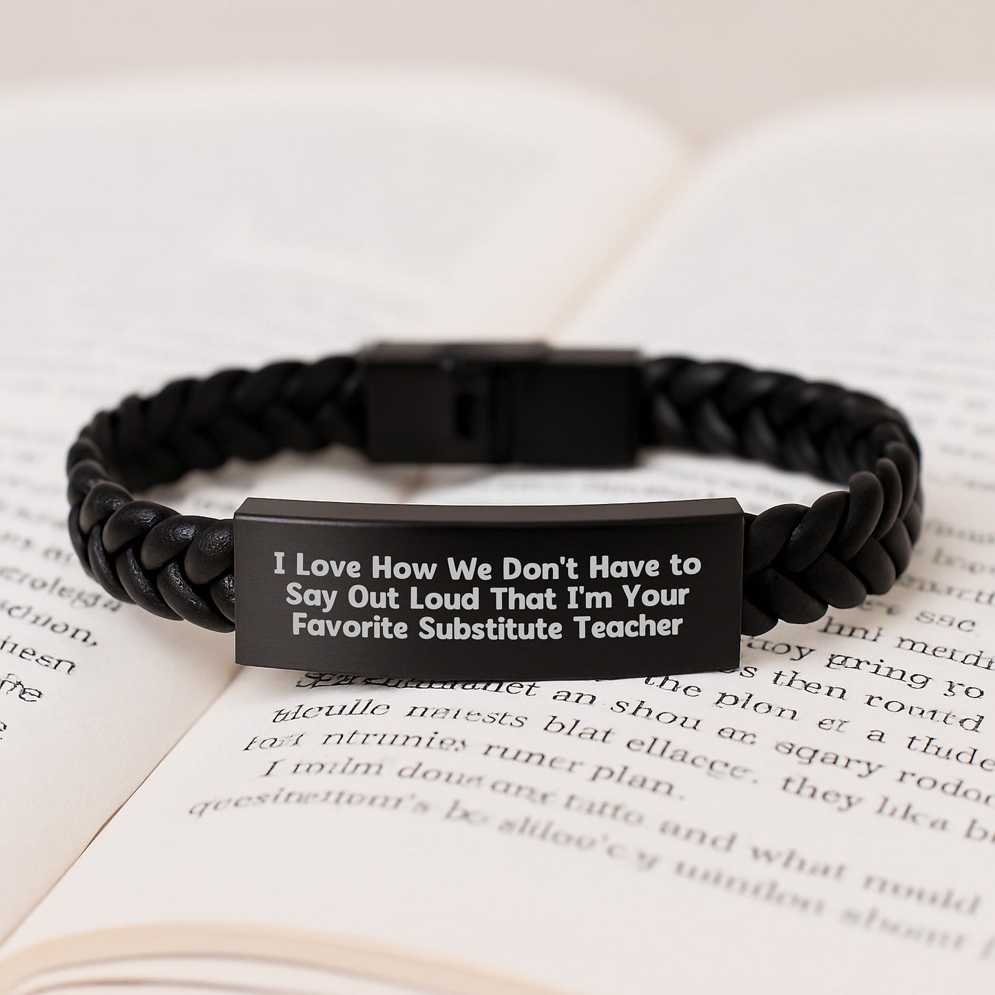 Funny Substitute Teacher Gifts for Women from Friends - I Love How We Don't Have To Say Out Loud That I'm Your Favorite Substitute Teacher Interlaced Leather Bracelet for Birthday - The Buy Boom