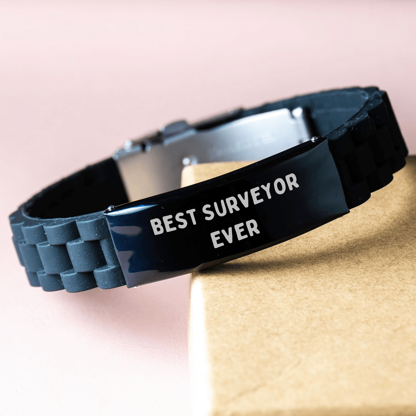 Funny Surveyor Gifts - Best Surveyor Ever Glide lock Clasp Bracelet for Men, Unique Father's Day Unique Gift from Friends or Family - The Buy Boom