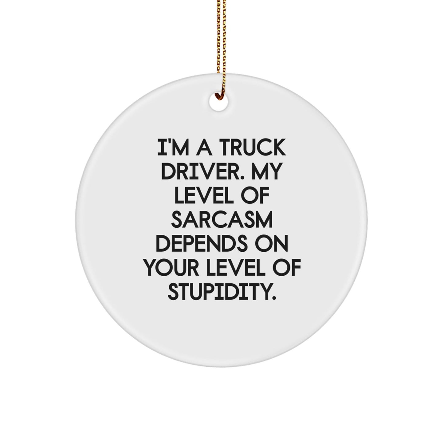 Funny Truck Driver Gifts for Men, 'I'm A Truck Driver. My Level Of Sarcasm Depends On Your Level Of Stupidity.' Circle Ornament, White Color, Christmas Unique Gifts from Friends - The Buy Boom
