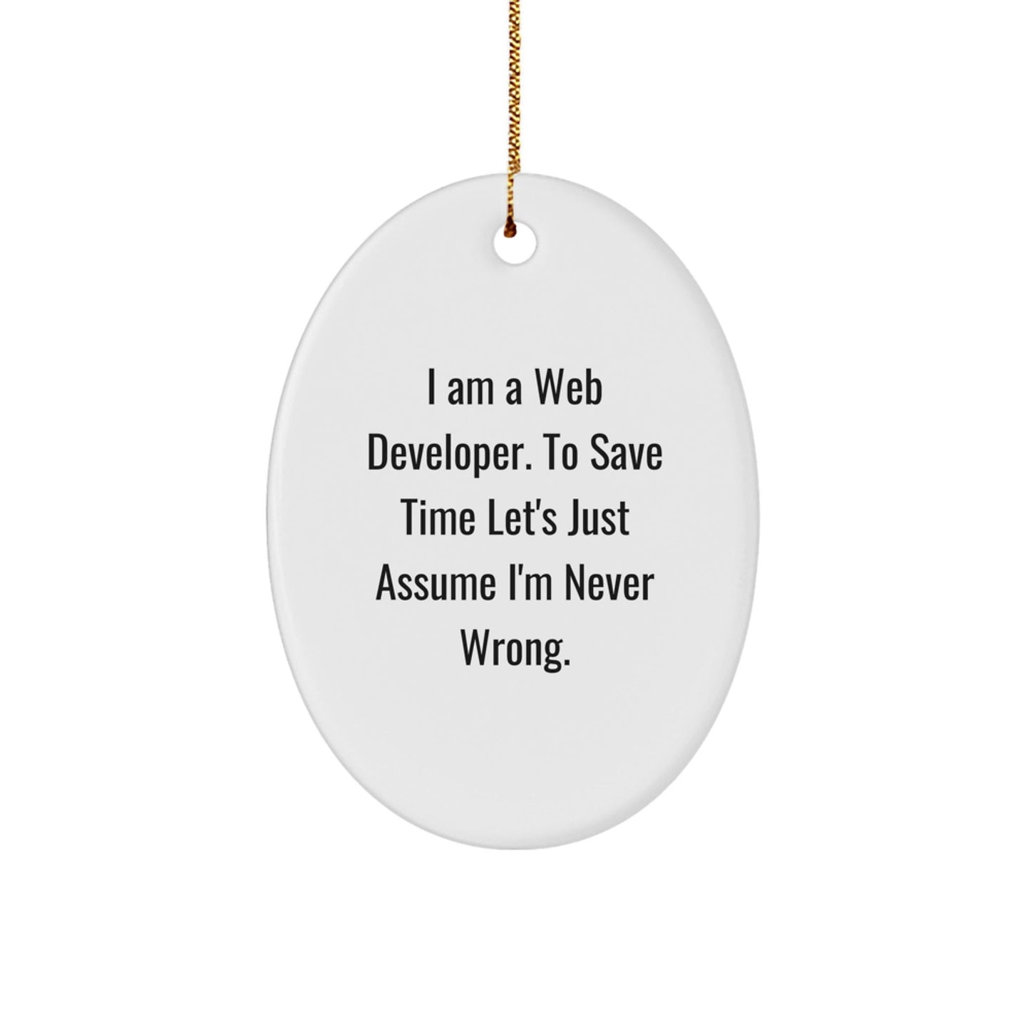 Funny Web Developer Oval Ornament Gifts from Friends for Coworkers, 'I Am A Web Developer. To Save Time Let's Just Assume I'm Never Wrong.' - Unique Christmas Unique Gifts for Office Workers - The Buy Boom