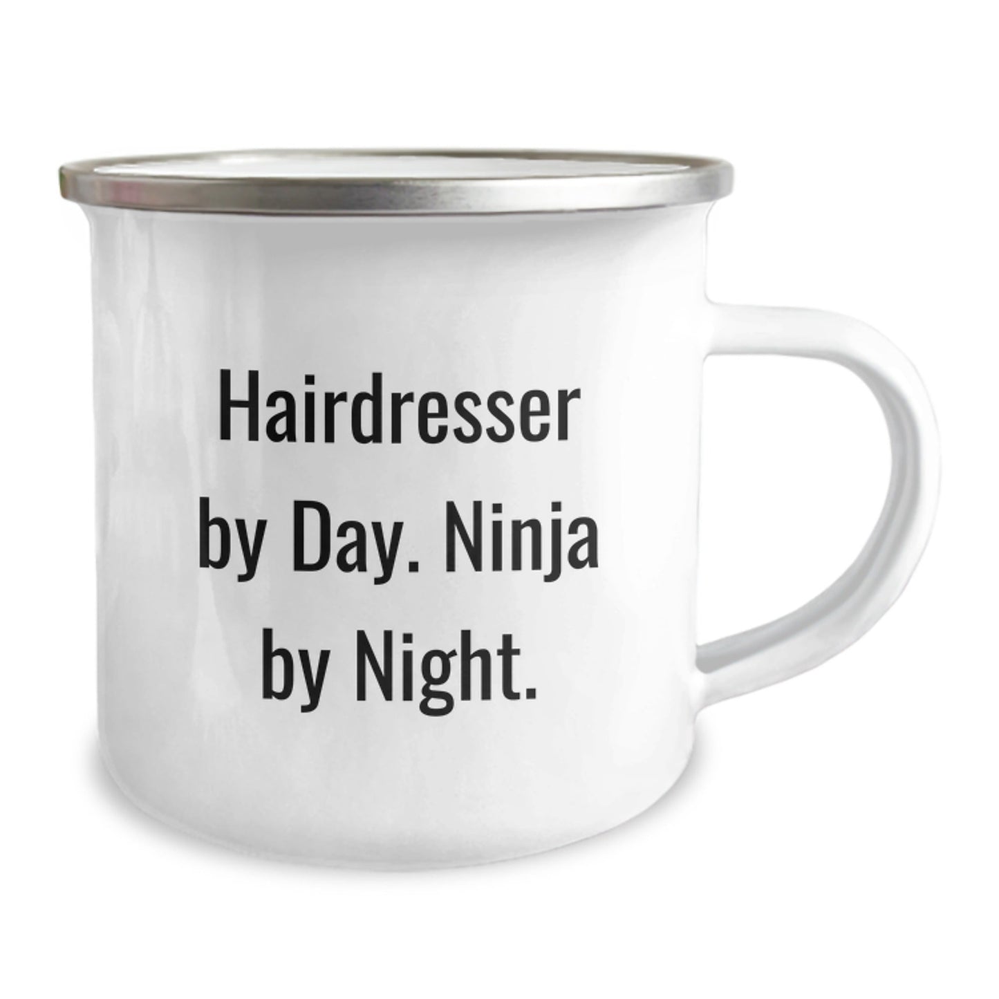 Hairdresser Gifts from Family Friends Coworkers - 'Hairdresser By Day. Ninja By Night.' Funny Graduation Camping Mug 12 oz Stainless Steel with Enamel Finish - The Buy Boom