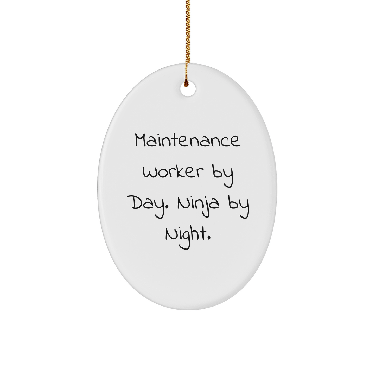 Maintenance Worker Gifts from Santa, 'Maintenance Worker By Day. Ninja By Night.' Oval Ornament for Christmas, White Oval Shaped MDF with Sublimation Print, Gifts for Maintenance Worker - The Buy Boom
