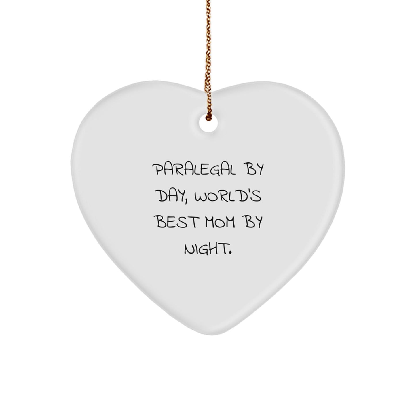 Paralegal Gifts - Funny Heart Ornament - 'Paralegal By Day, World's Best Mom By Night.' - Gifts from Mom to Paralegal - Christmas Unique Presents for Paralegal - The Buy Boom