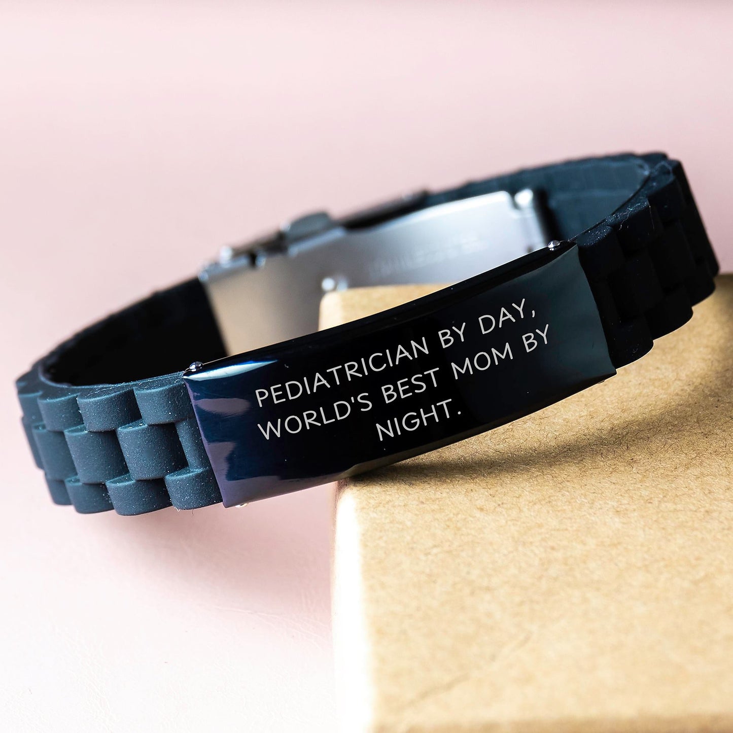 Pediatrician Gifts - Glide lock Clasp Bracelet - 'Pediatrician By Day, World's Best Mom By Night.' Funny Quote for Graduation - The Buy Boom