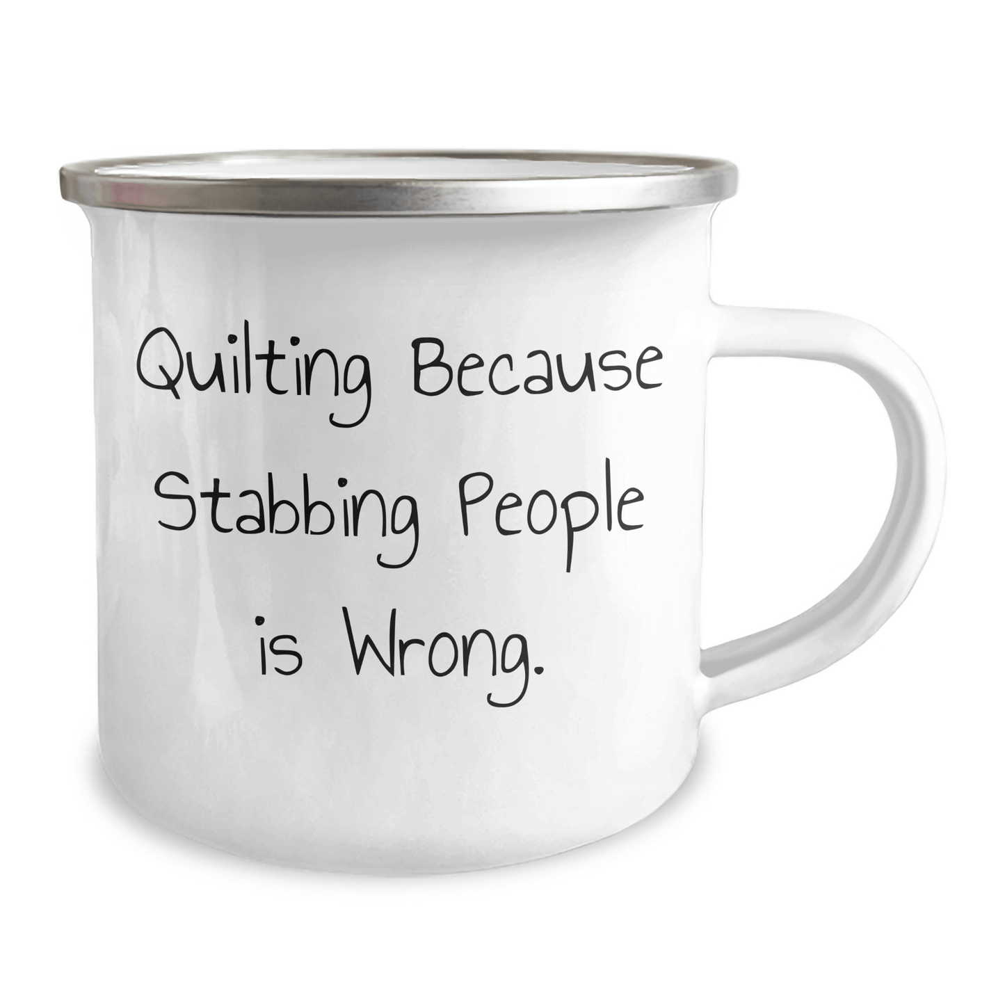 Quilting Gifts for Friends - Fun Camping Mug from Family for Quilting Lovers - 'Quilting Because Stabbing People Is Wrong.' - The Buy Boom