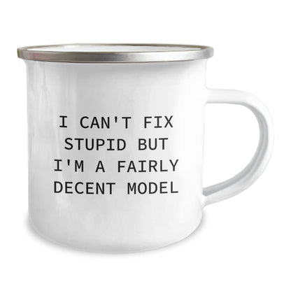 A Fun Model Gift for Model Lovers - Funny Camping Mug for Christmas Unique Gifts from Friends to Model Enthusiasts - I Can't Fix Stupid But I'm A Fairly Decent Model Mug - The Buy Boom