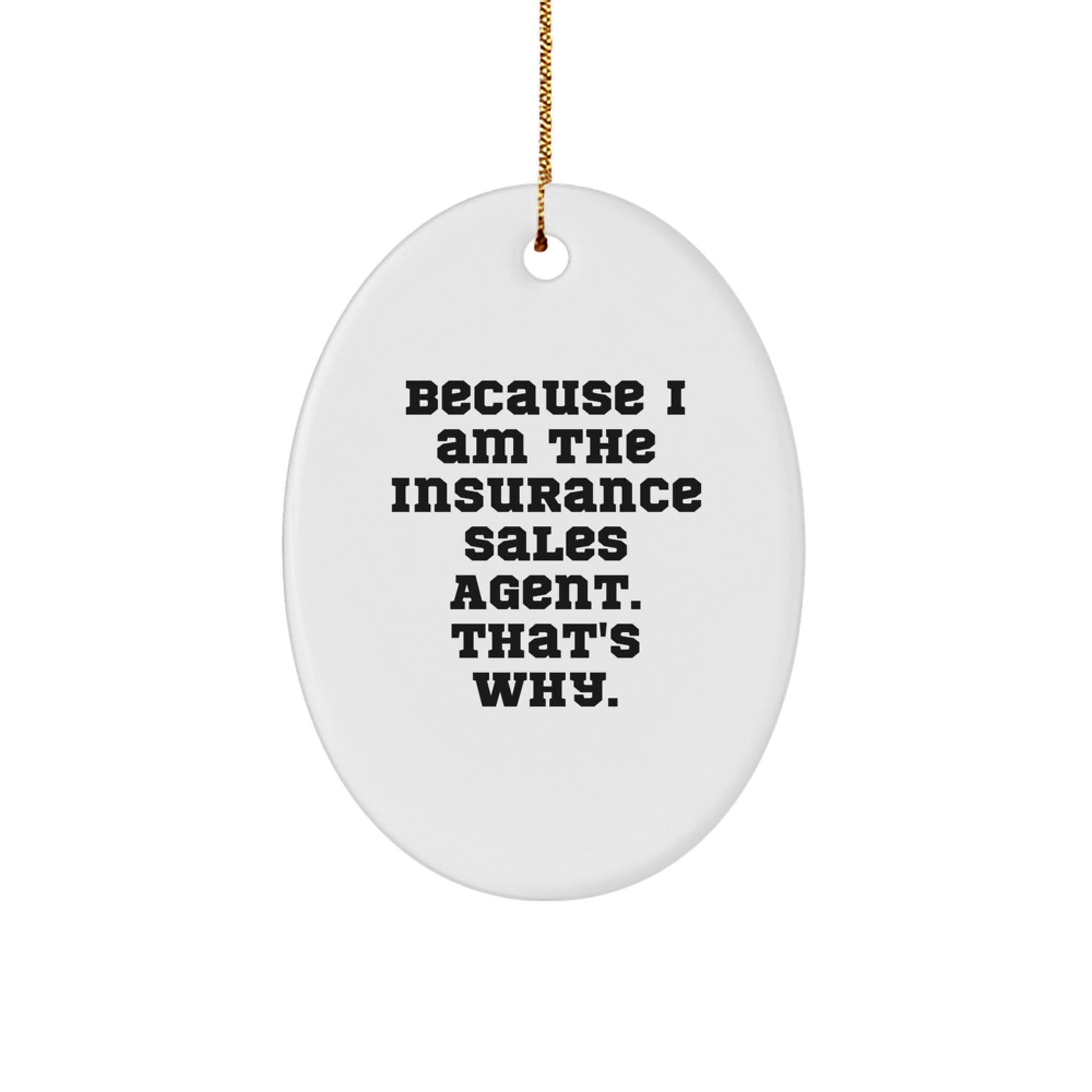 A Funny Gift for Insurance Sales Agent, Oval Ornament Because I Am The Insurance Sales Agent That's Why, Unique Christmas Unique Gifts from Friends for Men Insurance Sales Agents - The Buy Boom