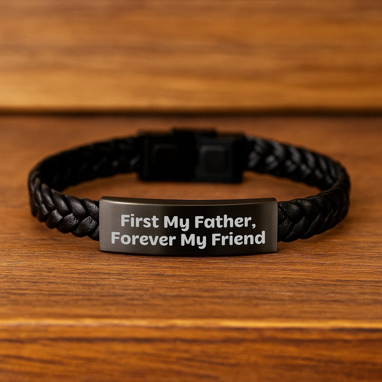 A Heartfelt 'First My Father, Forever My Friend' Interlaced Leather Bracelet, Gift for Dad from Family on Christmas - The Buy Boom