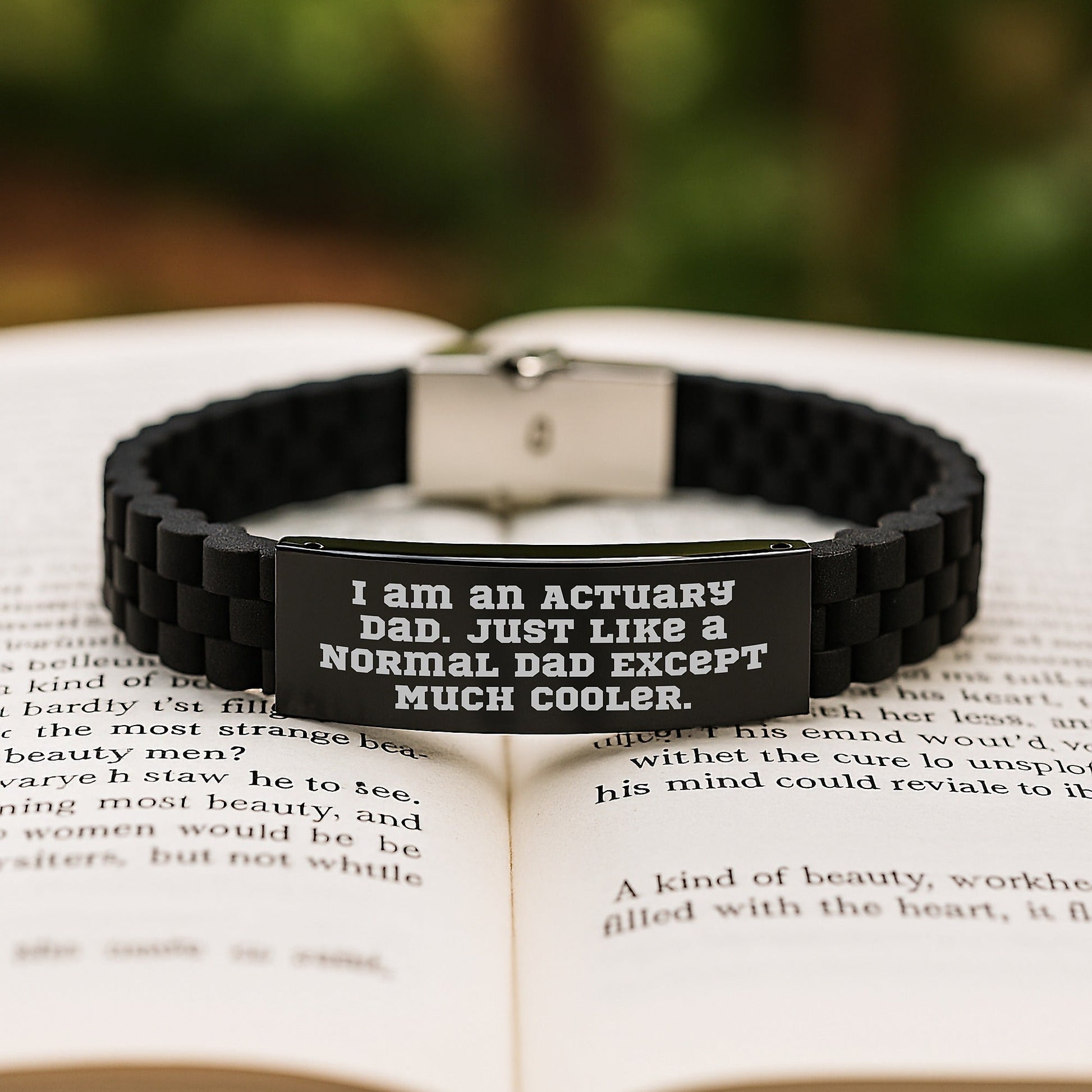 Actuary Dad Gifts Unique Glide lock Clasp Bracelet, 'I Am An Actuary Dad' Funny Quote, Adjustable Black Stainless Steel Silicone, Gifts from Friends to Actuary Men - The Buy Boom