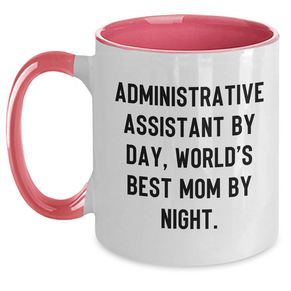 Administrative Assistant Gifts from Men - 'Administrative Assistant by Day, World's Best Mom by Night.' Two Tone Coffee Mug for Father's Day - The Buy Boom