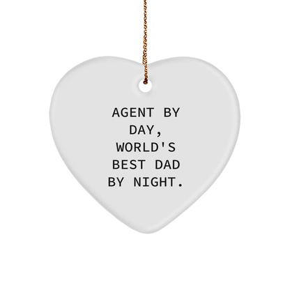 Agent By Day, World's Best Dad By Night. - Heart Ornament Gifts from Dad for Agent's Christmas - The Buy Boom