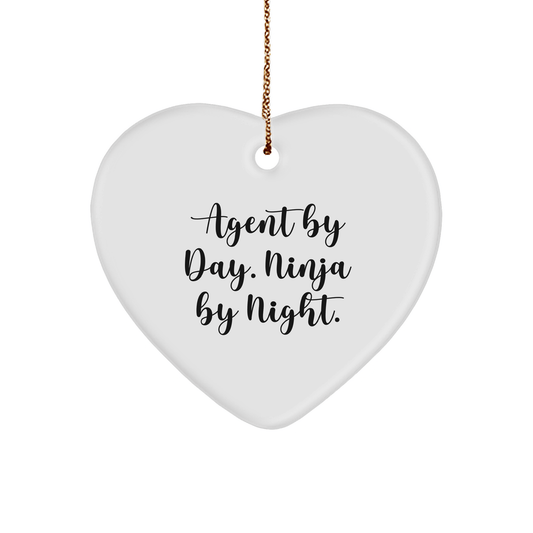 Agent Gifts: Heart Ornament with Funny Quote - 'Agent By Day. Ninja By Night.' - Christmas Unique Gift for Men, Women, Friends, Coworkers, Family - The Buy Boom