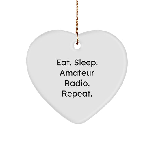 Amateur Radio Enthusiast Gifts - Eat. Sleep. Amateur Radio. Repeat. Heart Ornament for Friends and Family - Christmas Unique Gifts from Men - The Buy Boom