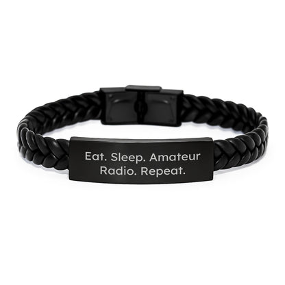 Amateur Radio Enthusiast Gifts for Men, Funny Interlaced Leather Bracelet from Friends, Eat. Sleep. Amateur Radio. Repeat. Graduation Unique Gifts - The Buy Boom