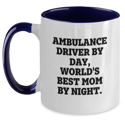 Ambulance Driver Humor Gifts for Men - Two Tone Coffee Mug, Funny Quote 'Ambulance Driver By Day, World's Best Mom By Night.' Gifts from Friends, Family, Coworkers, Birthday Unique Present - The Buy Boom