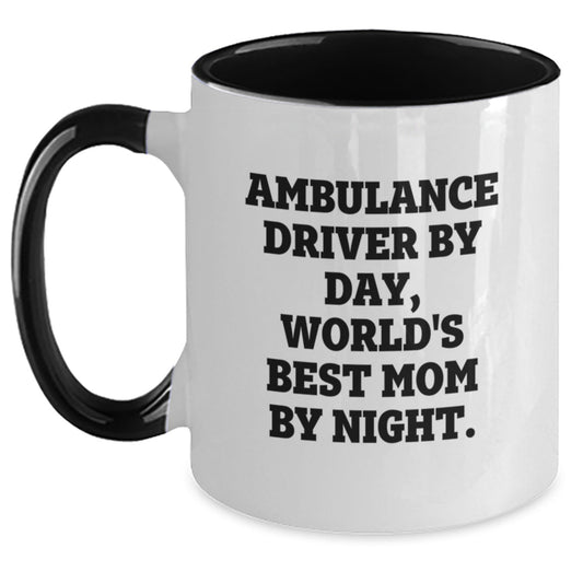 Ambulance Driver Humor Gifts for Men - Two Tone Coffee Mug, Funny Quote 'Ambulance Driver By Day, World's Best Mom By Night.' Gifts from Friends, Family, Coworkers, Birthday Unique Present - The Buy Boom