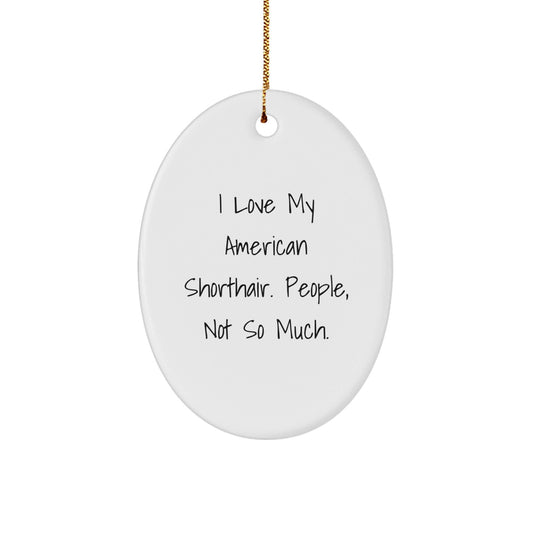 American Shorthair Cat Lovers' Christmas Unique Gift, Oval Ornament, 'I Love My American Shorthair. People, Not So Much.' Quote, Gifts from Family to Friends - The Buy Boom
