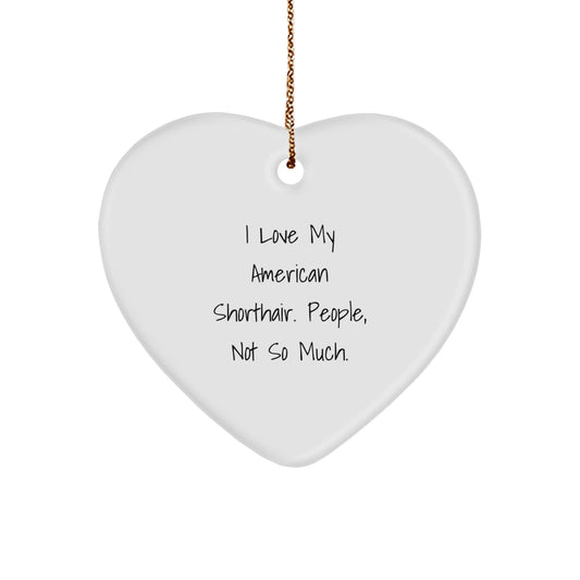 American Shorthair Cat Lover's Funny Gift, Heart Ornament for Friends, Family, or Coworkers, 'I Love My American Shorthair. People, Not So Much.' - The Buy Boom