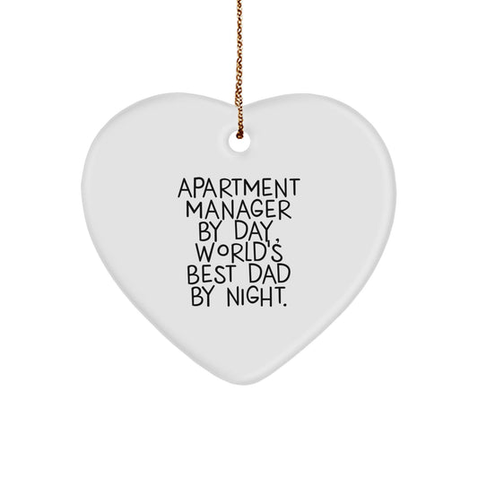Apartment Manager Gifts from Friends - Funny Heart Ornament for Apartment Manager By Day, World's Best Dad By Night. - Christmas Heart Shaped Gift - The Buy Boom
