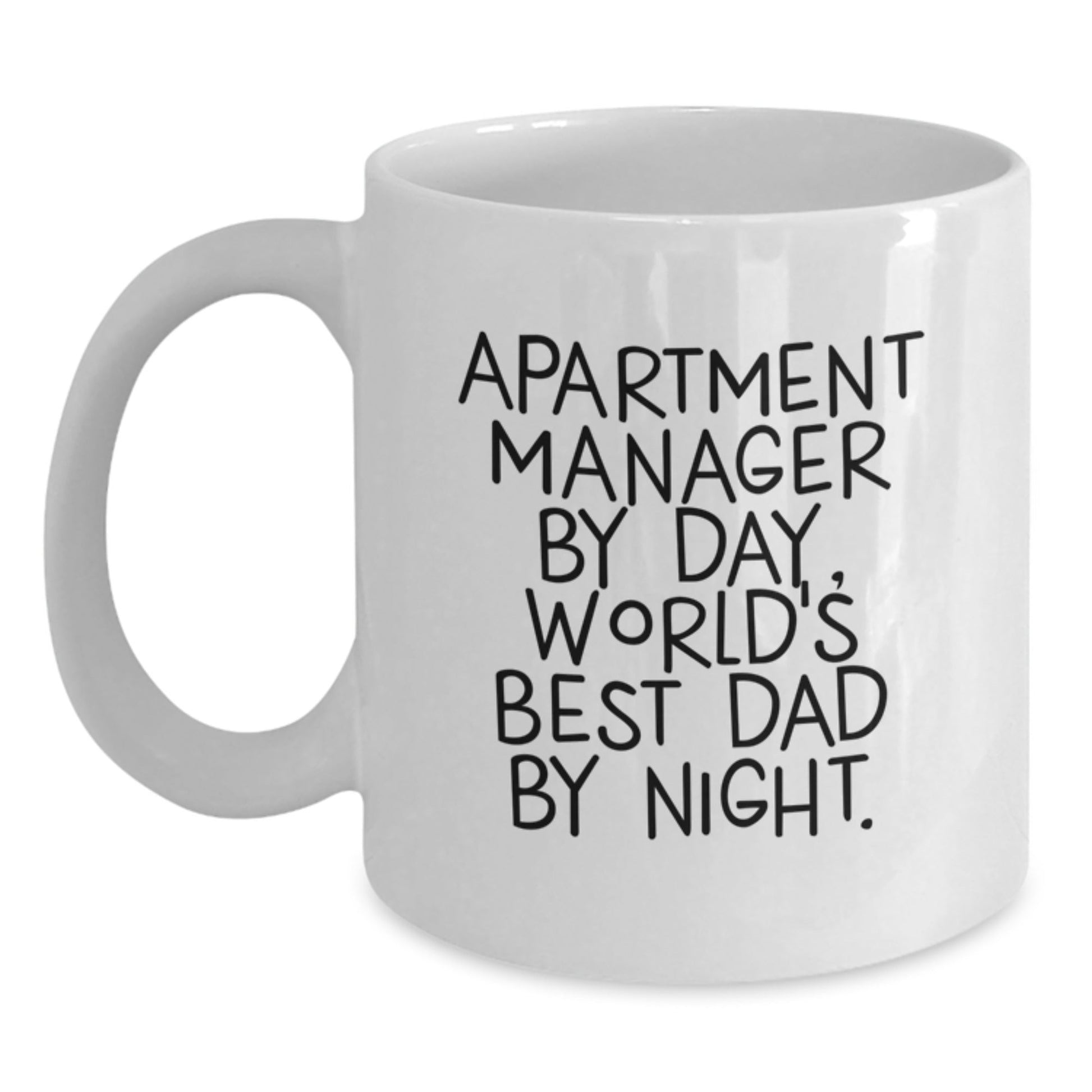 Apartment Manager Gifts from Friends - Funny Quote 'Apartment Manager By Day, World's Best Dad By Night.' on White Coffee Mug for Graduation - The Buy Boom