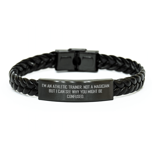 Athletic Trainer Gifts for Men, Funny Quote Interlaced Leather Bracelet, Gifts from Family, Unique Father's Day Unique Gifts for Him, Gifts for Athletic Trainers - The Buy Boom